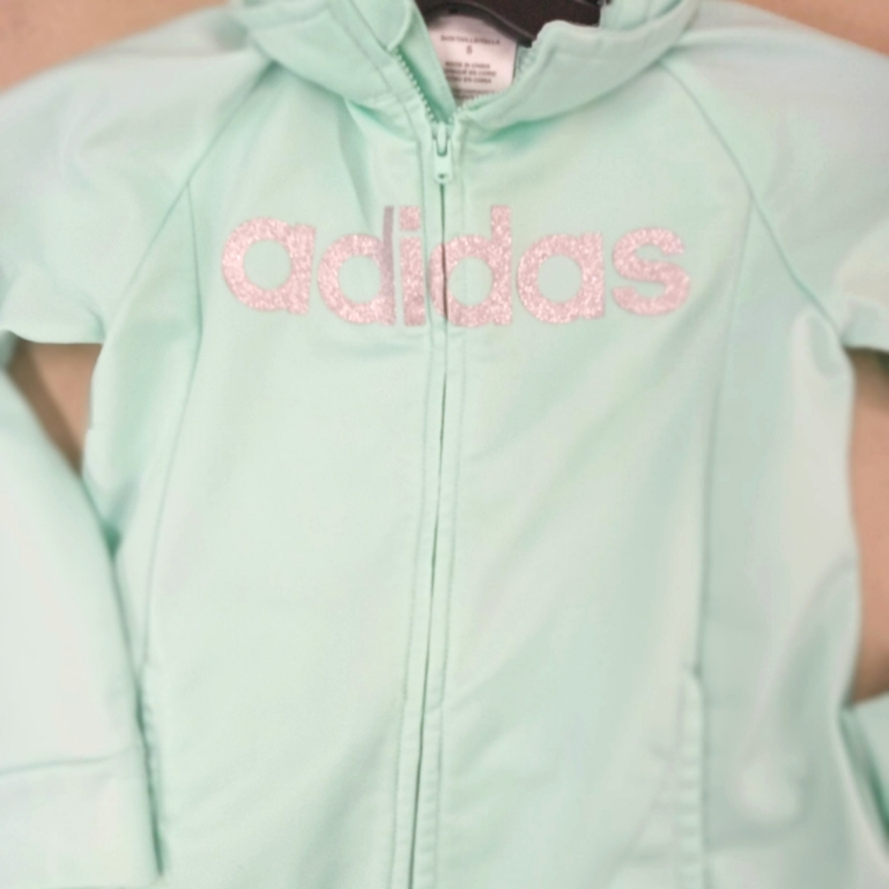 SOLD - Adidas Mint Blue Zipper Fleece Hoodie